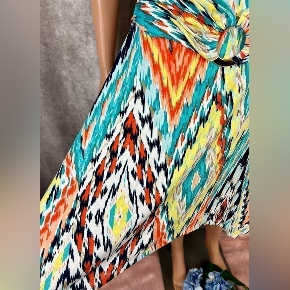 NWT- Asymmetrical Bold Print, Faux Wrap Dress, Sz Med By Stella + Ginger - Picture 8 of 12